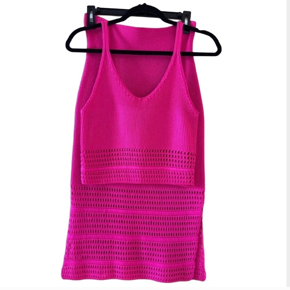 Aqua Crochet Hot Pink Knit Tank & Midi Skirt Size S